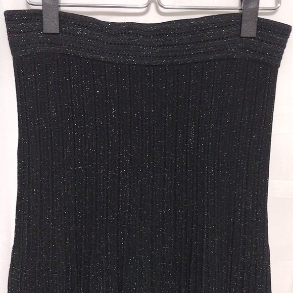 Sandro Paris Designer Black Shimmery Stretch Knit Flowy Maxi Skirt US 2 Elegant - Picture 5 of 14